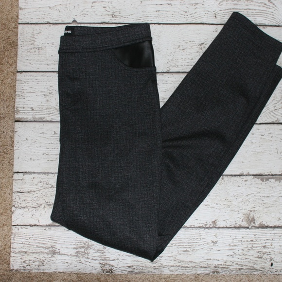 DKNY Heather Grey Leggings with faux leather - Picture 2 of 7